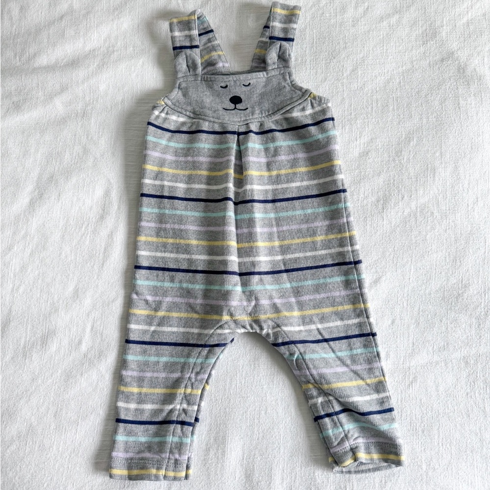 Hanna Andersson Gray Striped Bear Face Romper